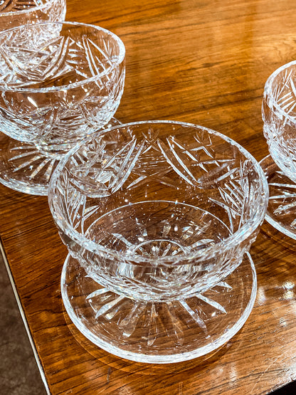 Set of Six Vintage Waterford Clear Crystal Clare Pattern Footed Dessert Bowls