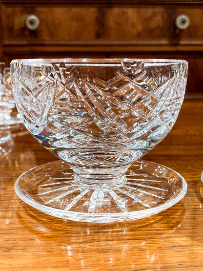 Set of Six Vintage Waterford Clear Crystal Clare Pattern Footed Dessert Bowls