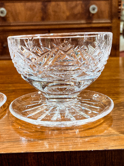 Set of Six Vintage Waterford Clear Crystal Clare Pattern Footed Dessert Bowls