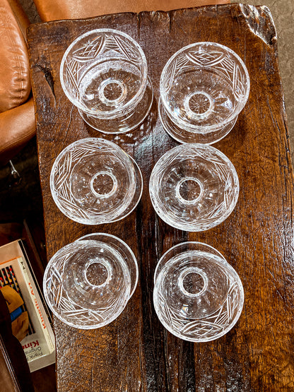 Set of Six Vintage Waterford Clear Crystal Clare Pattern Footed Dessert Bowls