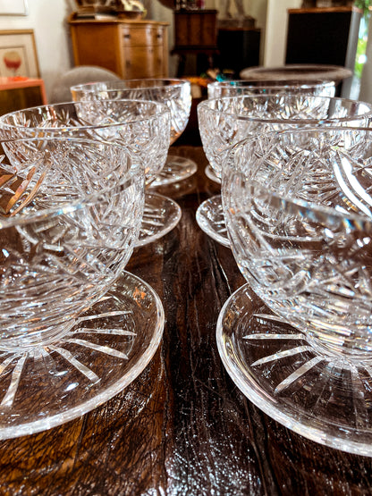 Set of Six Vintage Waterford Clear Crystal Clare Pattern Footed Dessert Bowls
