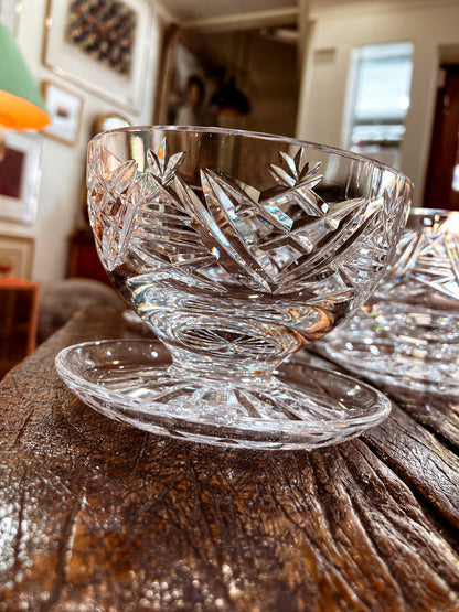 Set of Six Vintage Waterford Clear Crystal Clare Pattern Footed Dessert Bowls