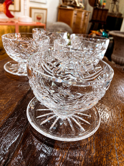 Set of Six Vintage Waterford Clear Crystal Clare Pattern Footed Dessert Bowls