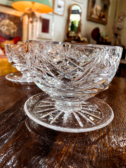 Set of Six Vintage Waterford Clear Crystal Clare Pattern Footed Dessert Bowls
