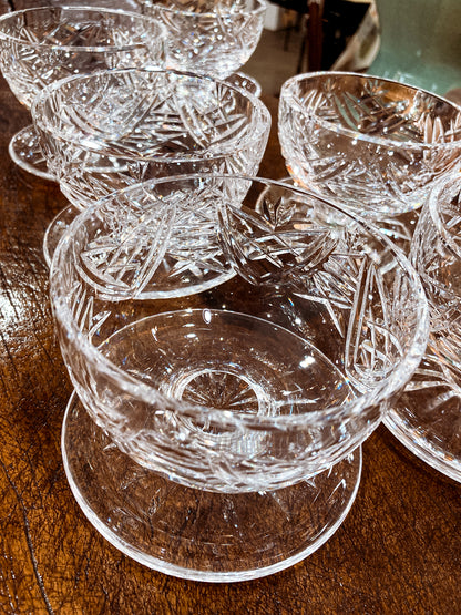 Set of Six Vintage Waterford Clear Crystal Clare Pattern Footed Dessert Bowls