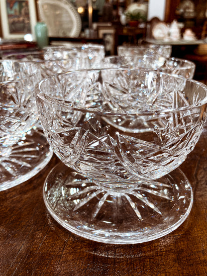 Set of Six Vintage Waterford Clear Crystal Clare Pattern Footed Dessert Bowls