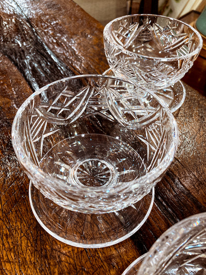 Set of Six Vintage Waterford Clear Crystal Clare Pattern Footed Dessert Bowls