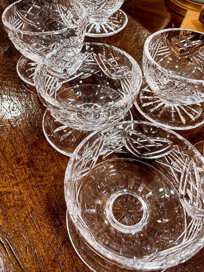 Set of Six Vintage Waterford Clear Crystal Clare Pattern Footed Dessert Bowls