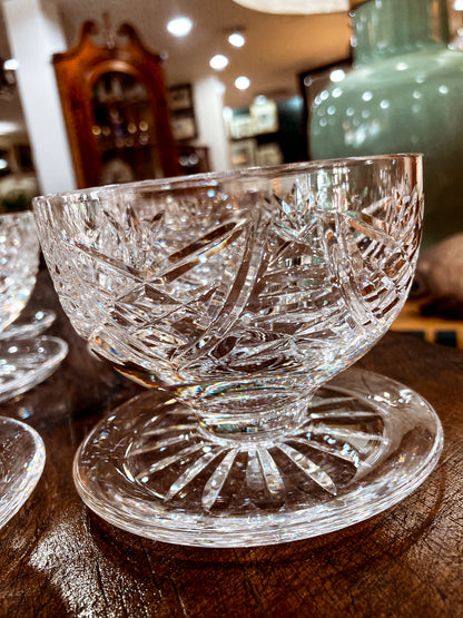 Set of Six Vintage Waterford Clear Crystal Clare Pattern Footed Dessert Bowls