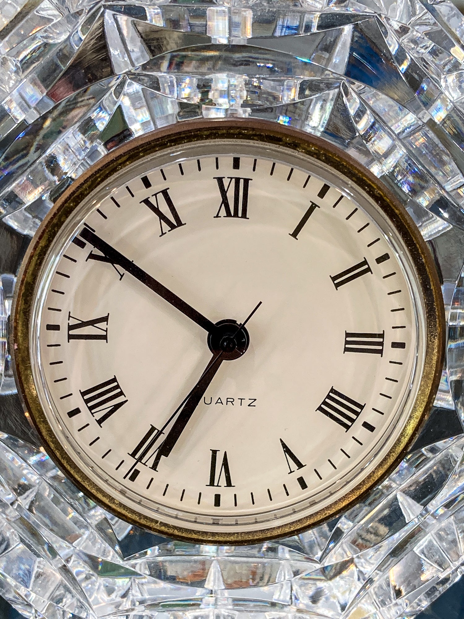 Vintage Waterford Clear Cut Crystal Quartz Roman Numeral Octagonal Tabletop Clock