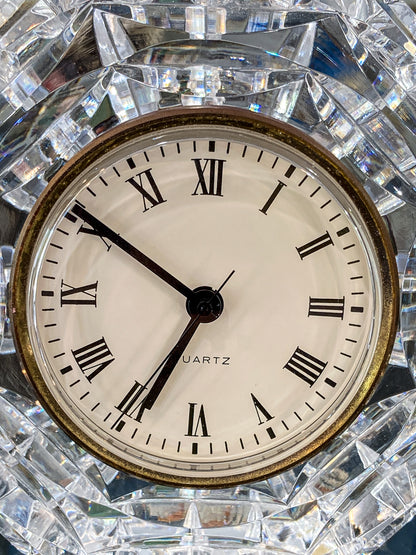 Vintage Waterford Clear Cut Crystal Quartz Roman Numeral Octagonal Tabletop Clock