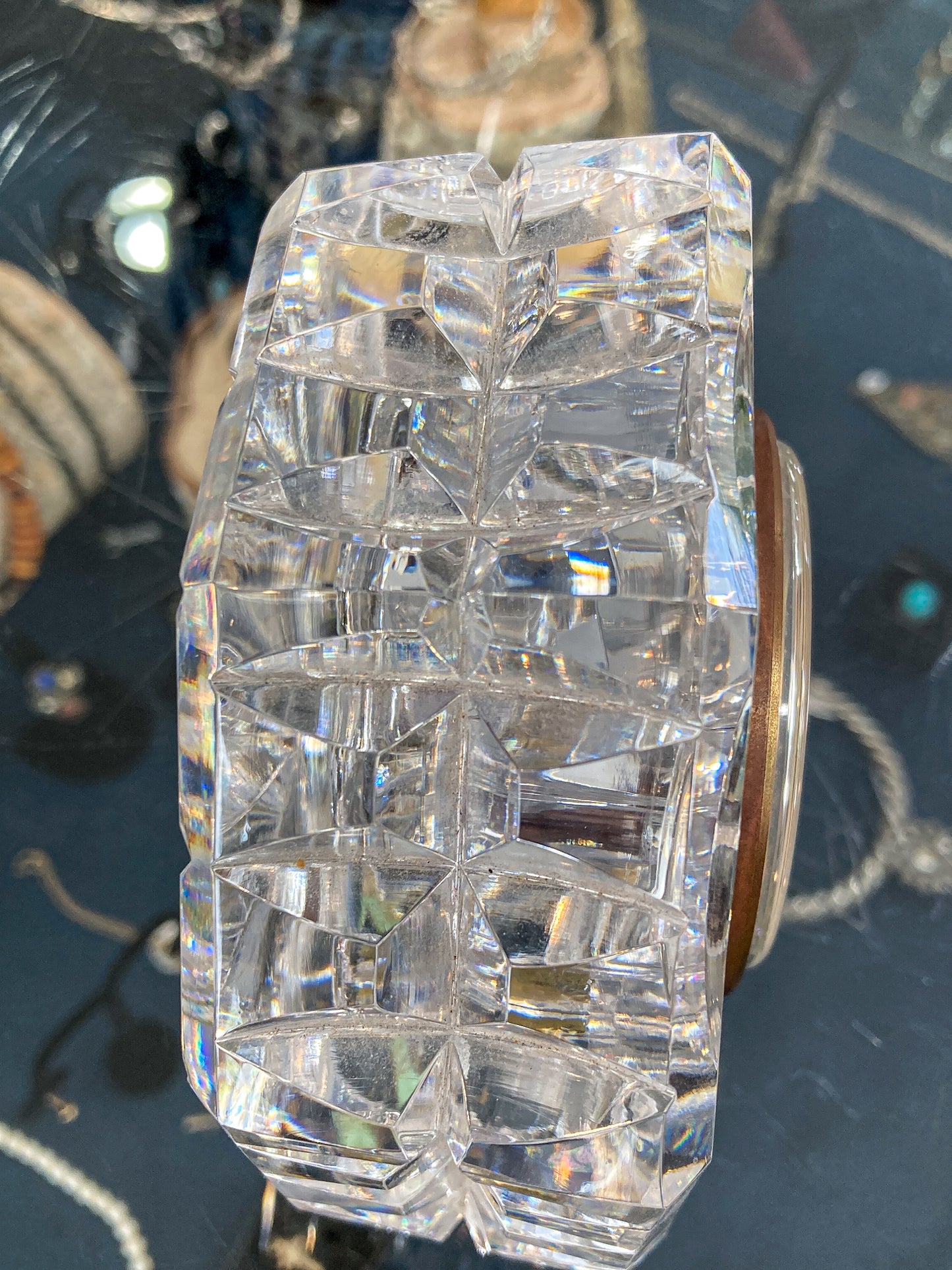 Vintage Waterford Clear Cut Crystal Quartz Roman Numeral Octagonal Tabletop Clock