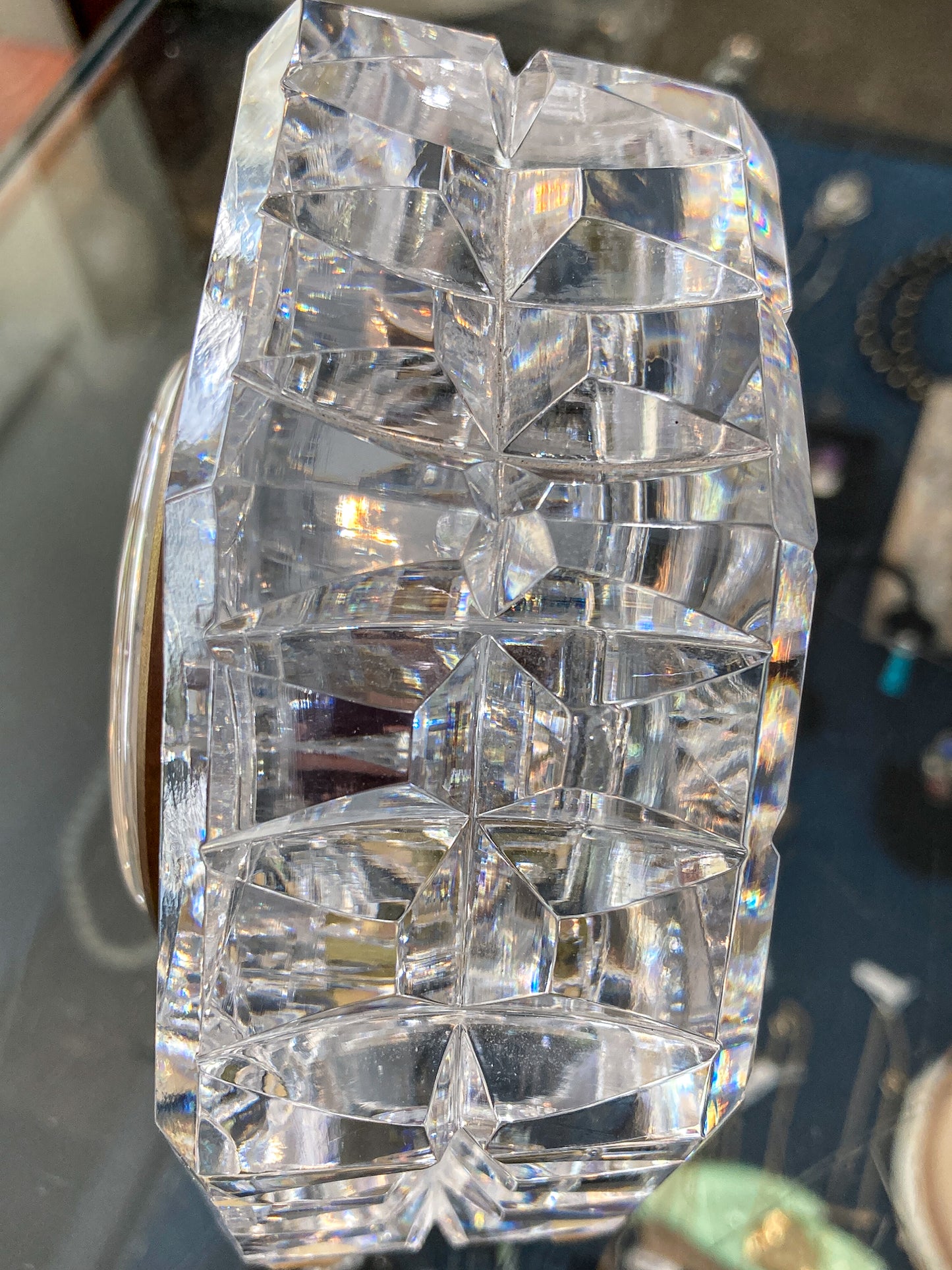 Vintage Waterford Clear Cut Crystal Quartz Roman Numeral Octagonal Tabletop Clock