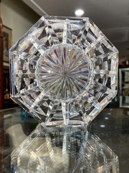 Vintage Waterford Clear Cut Crystal Quartz Roman Numeral Octagonal Tabletop Clock