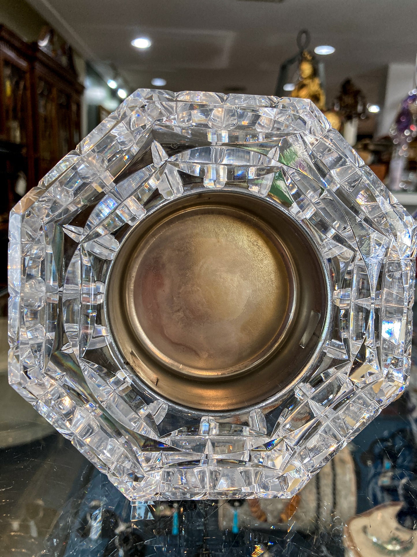 Vintage Waterford Clear Cut Crystal Quartz Roman Numeral Octagonal Tabletop Clock