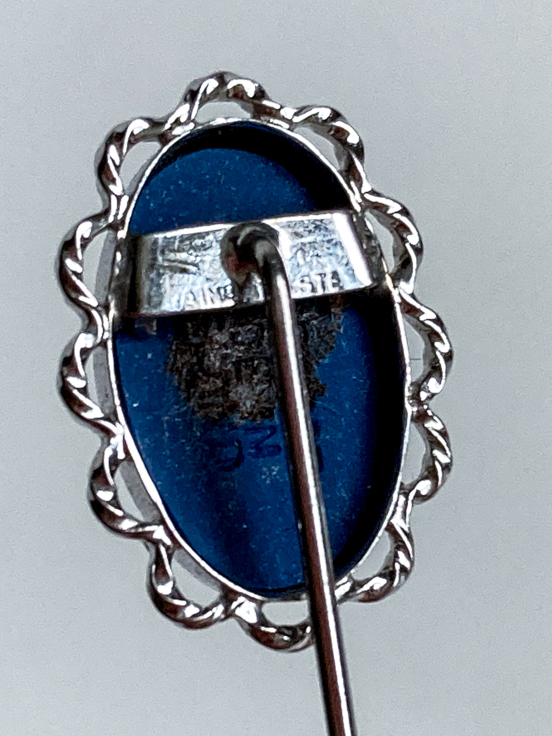 Vintage Wedgwood Blue Jasperware Stainless Steel Cameo Stick Pin Brooch