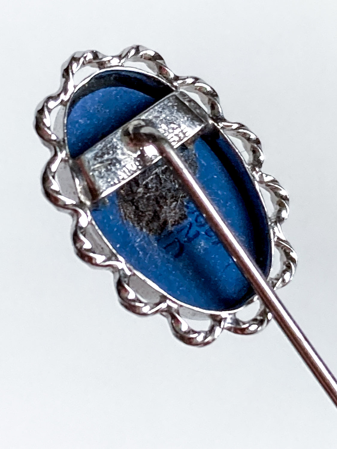Vintage Wedgwood Blue Jasperware Stainless Steel Cameo Stick Pin Brooch