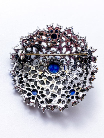 Vintage Weiss Blue Rhinestone Seed Pearl Faux Lapis Statement Brooch Pin