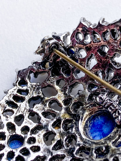 Vintage Weiss Blue Rhinestone Seed Pearl Faux Lapis Statement Brooch Pin