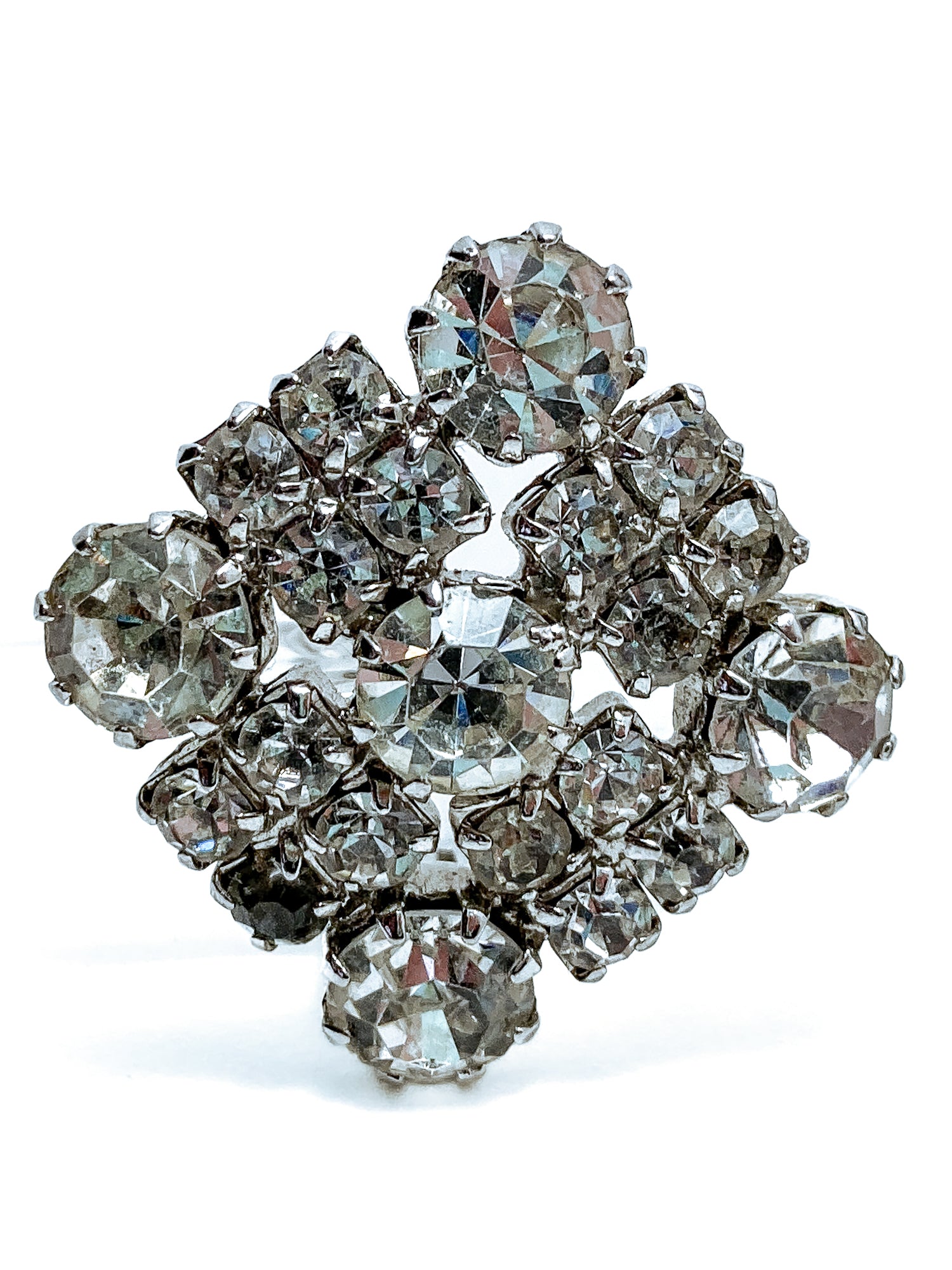 Vintage WEISS Clear Glass Rhinestone Diamond Square Clip On Earrings