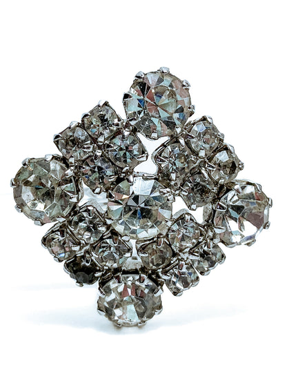 Vintage WEISS Clear Glass Rhinestone Diamond Square Clip On Earrings