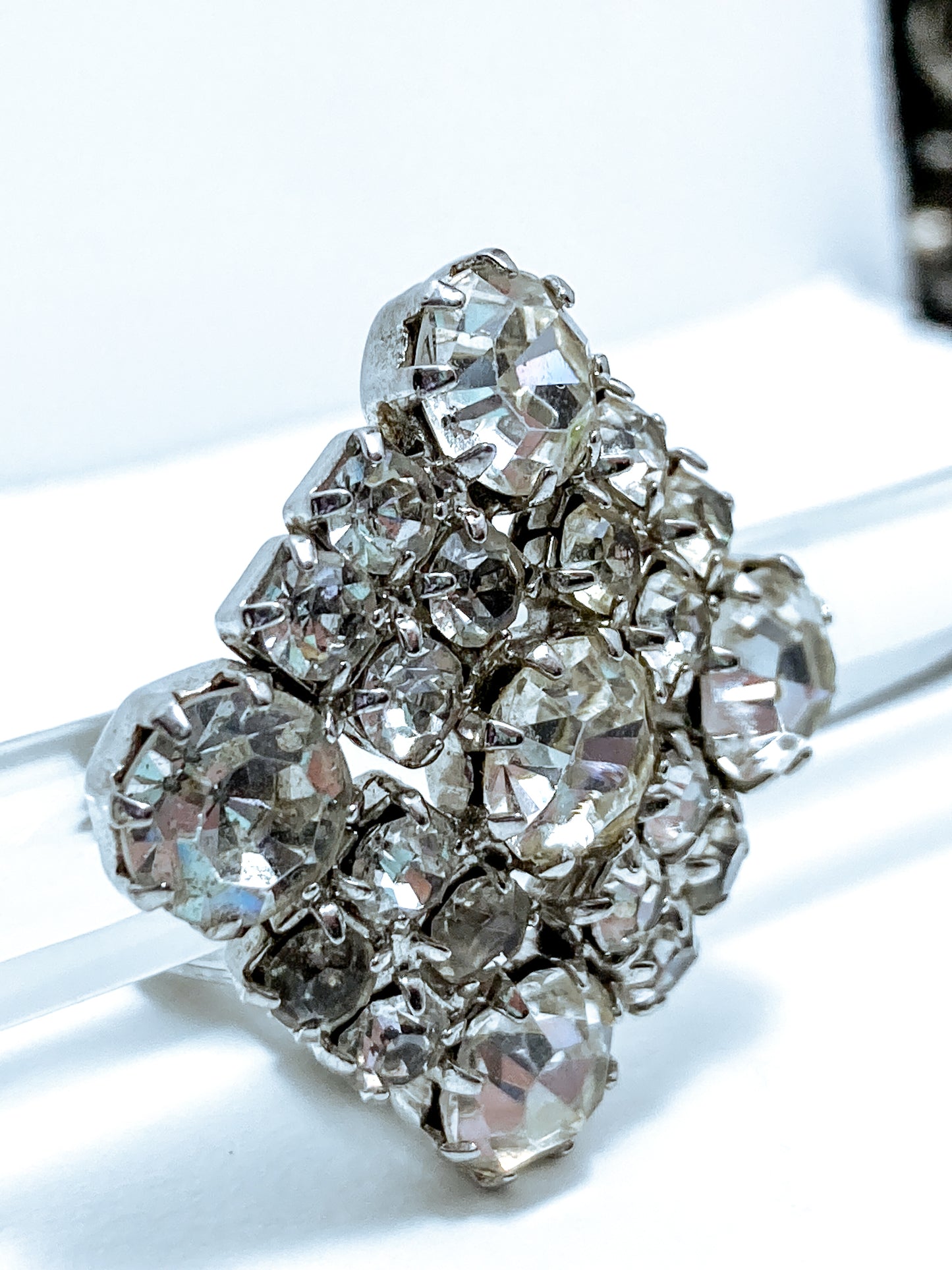 Vintage WEISS Clear Glass Rhinestone Diamond Square Clip On Earrings