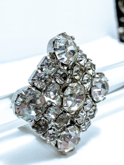 Vintage WEISS Clear Glass Rhinestone Diamond Square Clip On Earrings