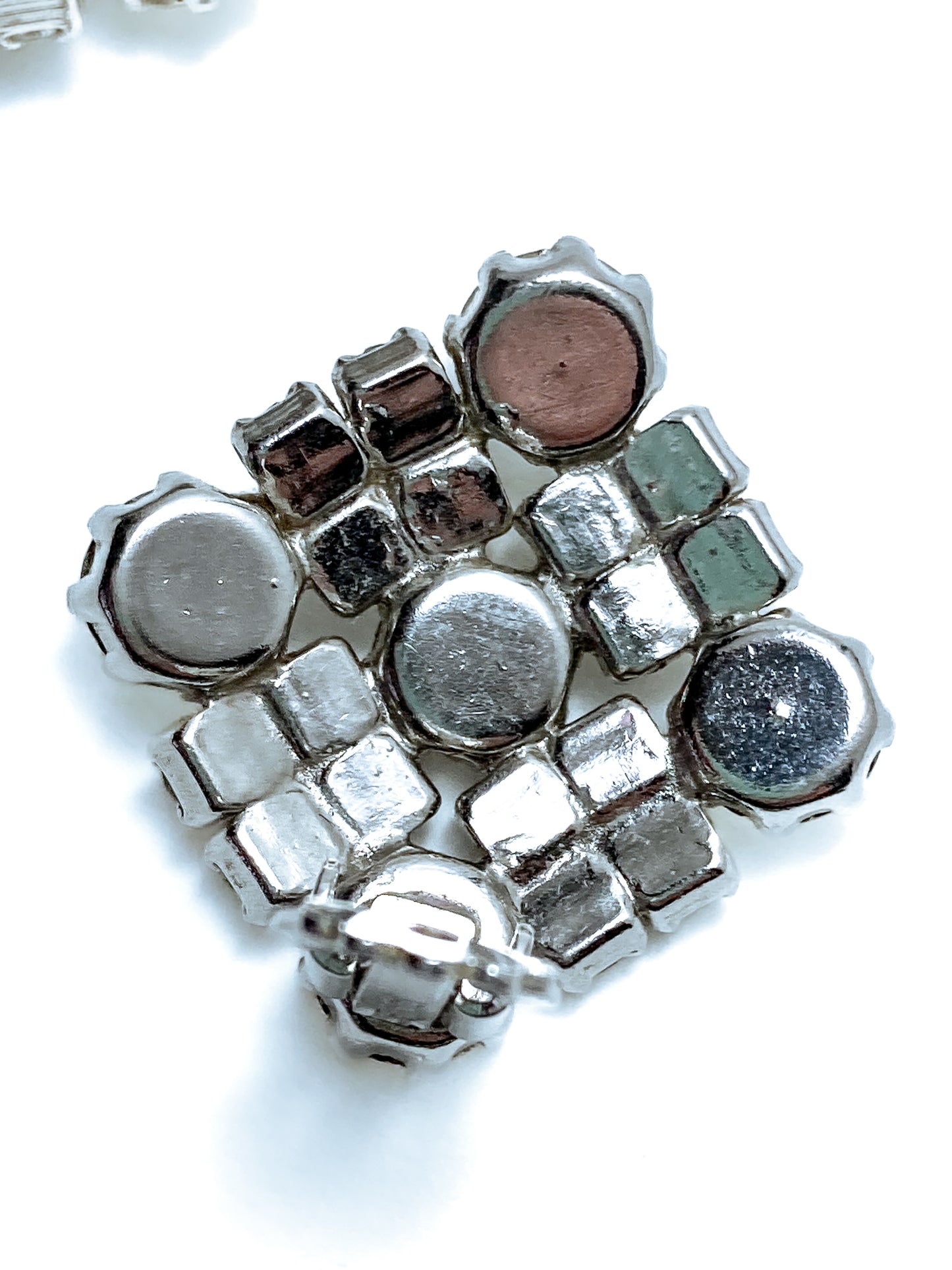 Vintage WEISS Clear Glass Rhinestone Diamond Square Clip On Earrings