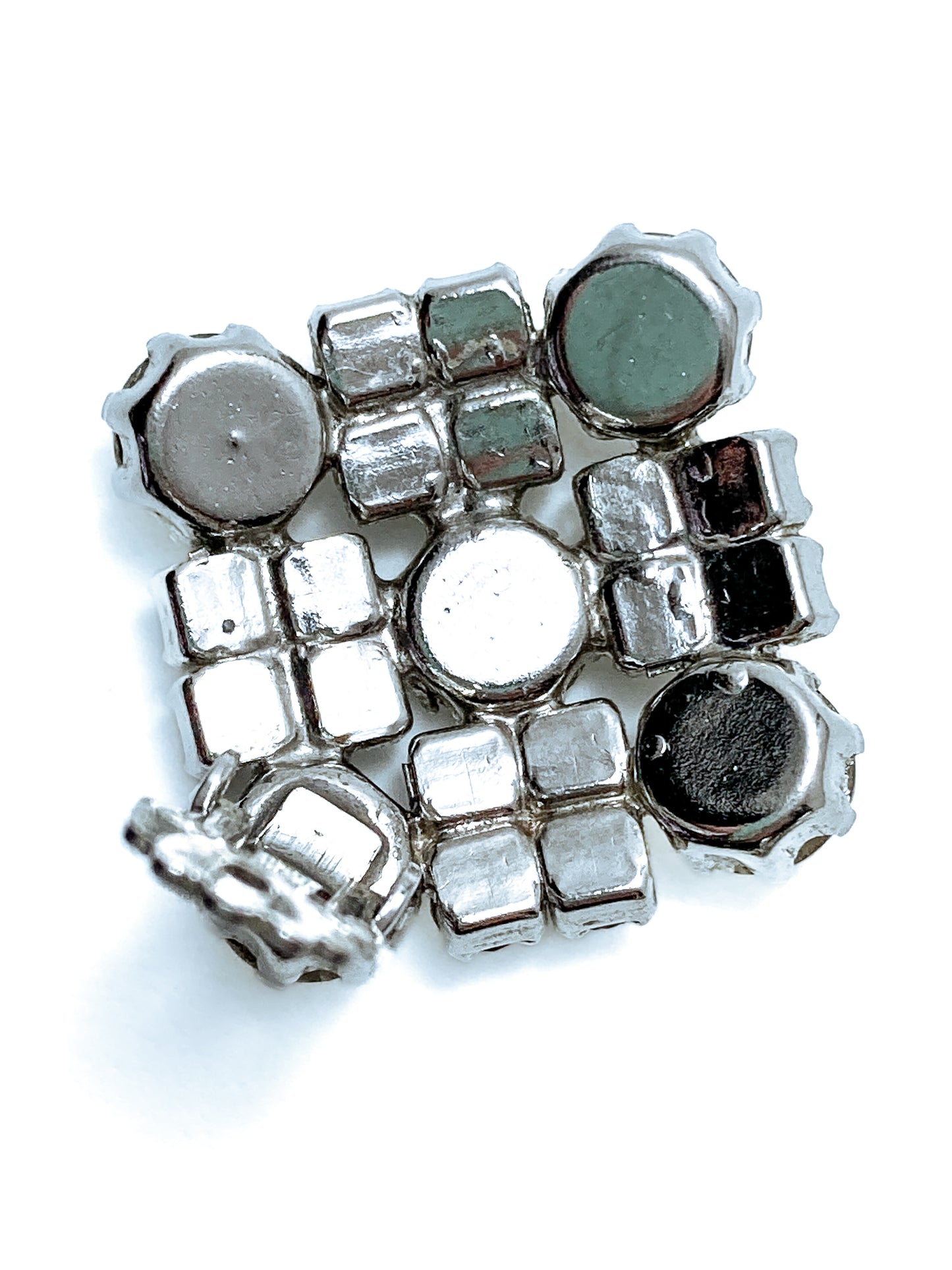 Vintage WEISS Clear Glass Rhinestone Diamond Square Clip On Earrings