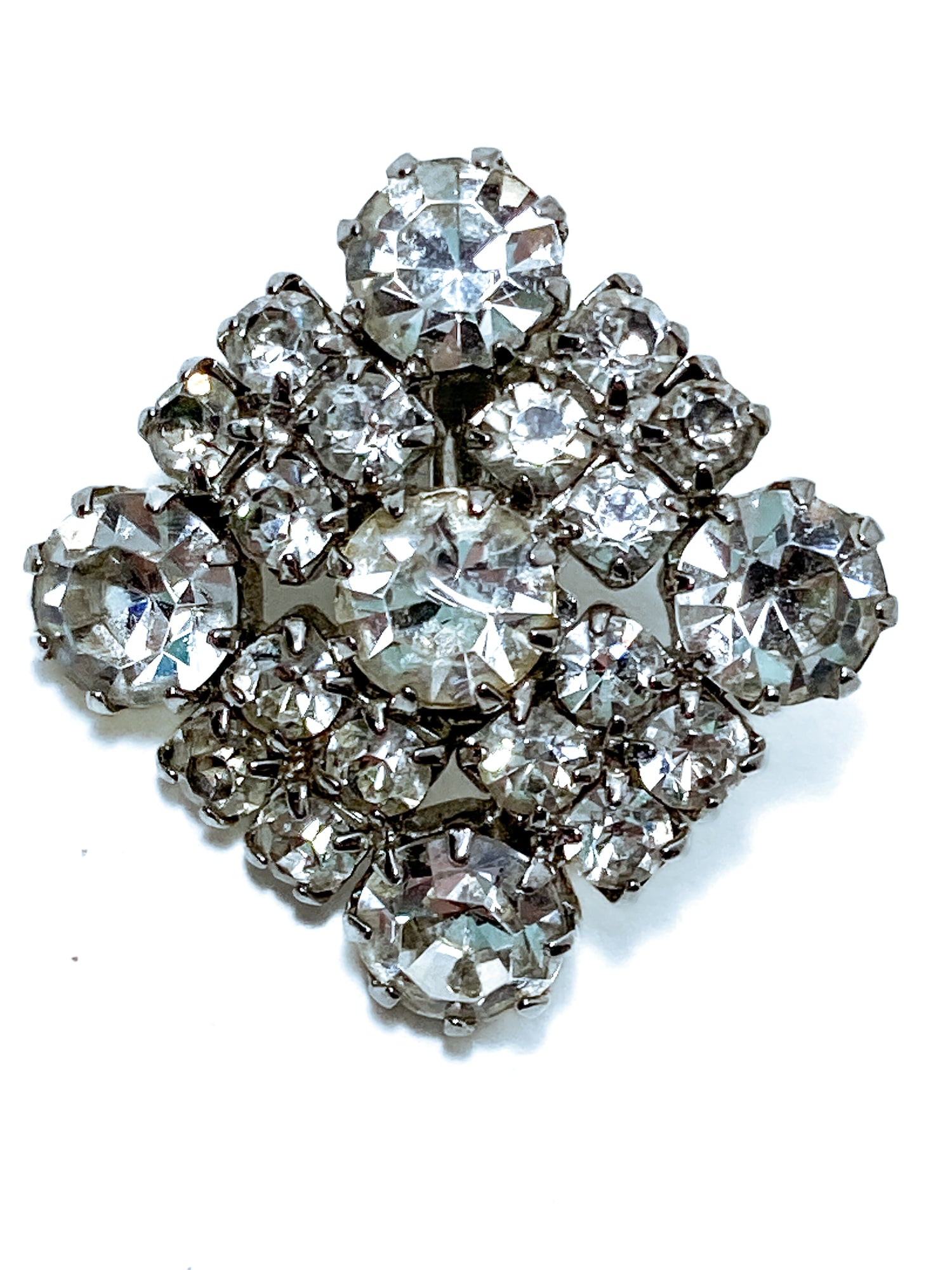 Vintage WEISS Clear Glass Rhinestone Diamond Square Clip On Earrings