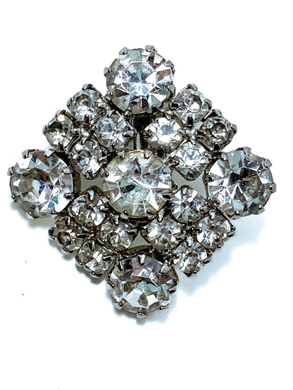 Vintage WEISS Clear Glass Rhinestone Diamond Square Clip On Earrings