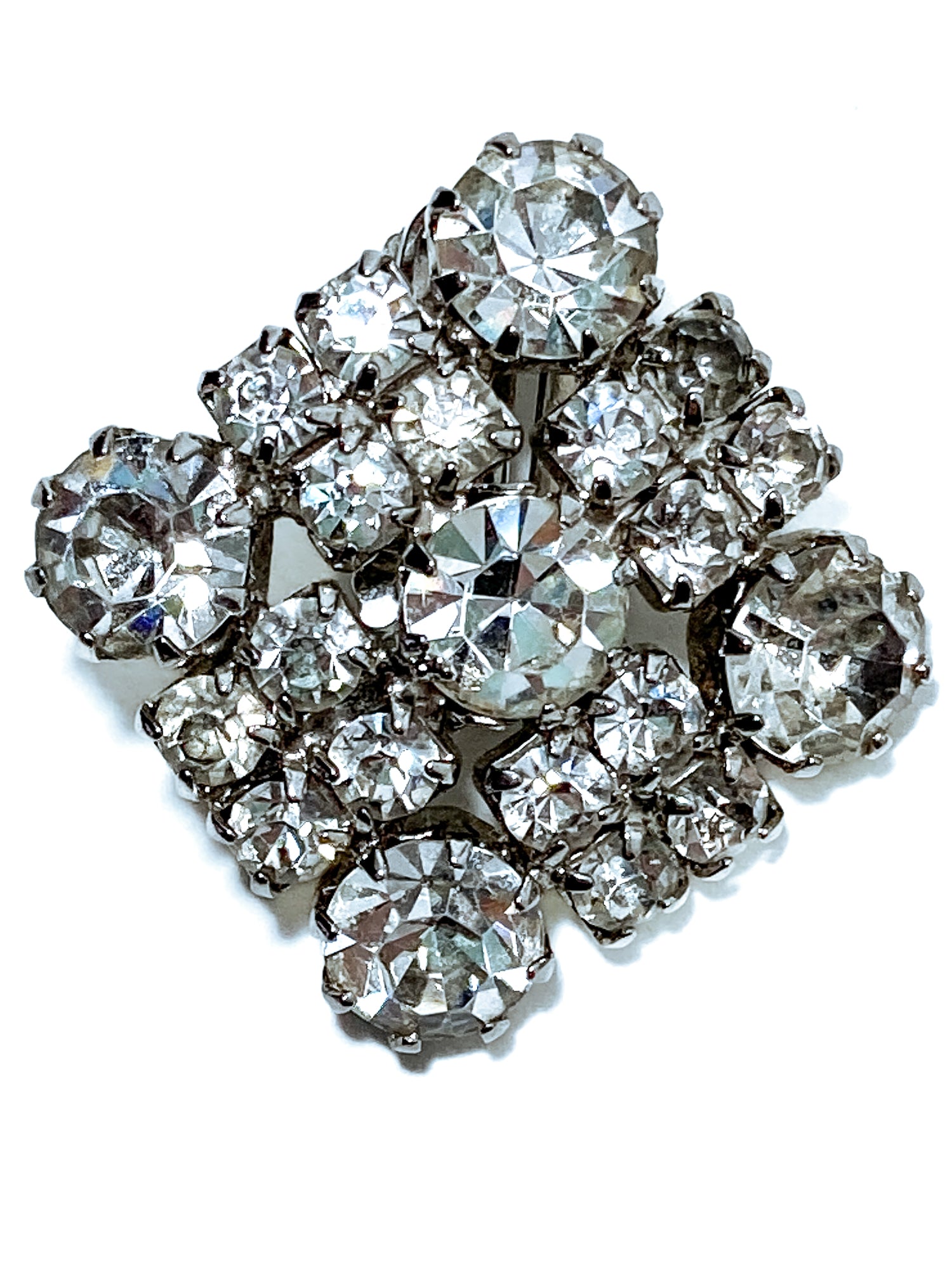 Vintage WEISS Clear Glass Rhinestone Diamond Square Clip On Earrings