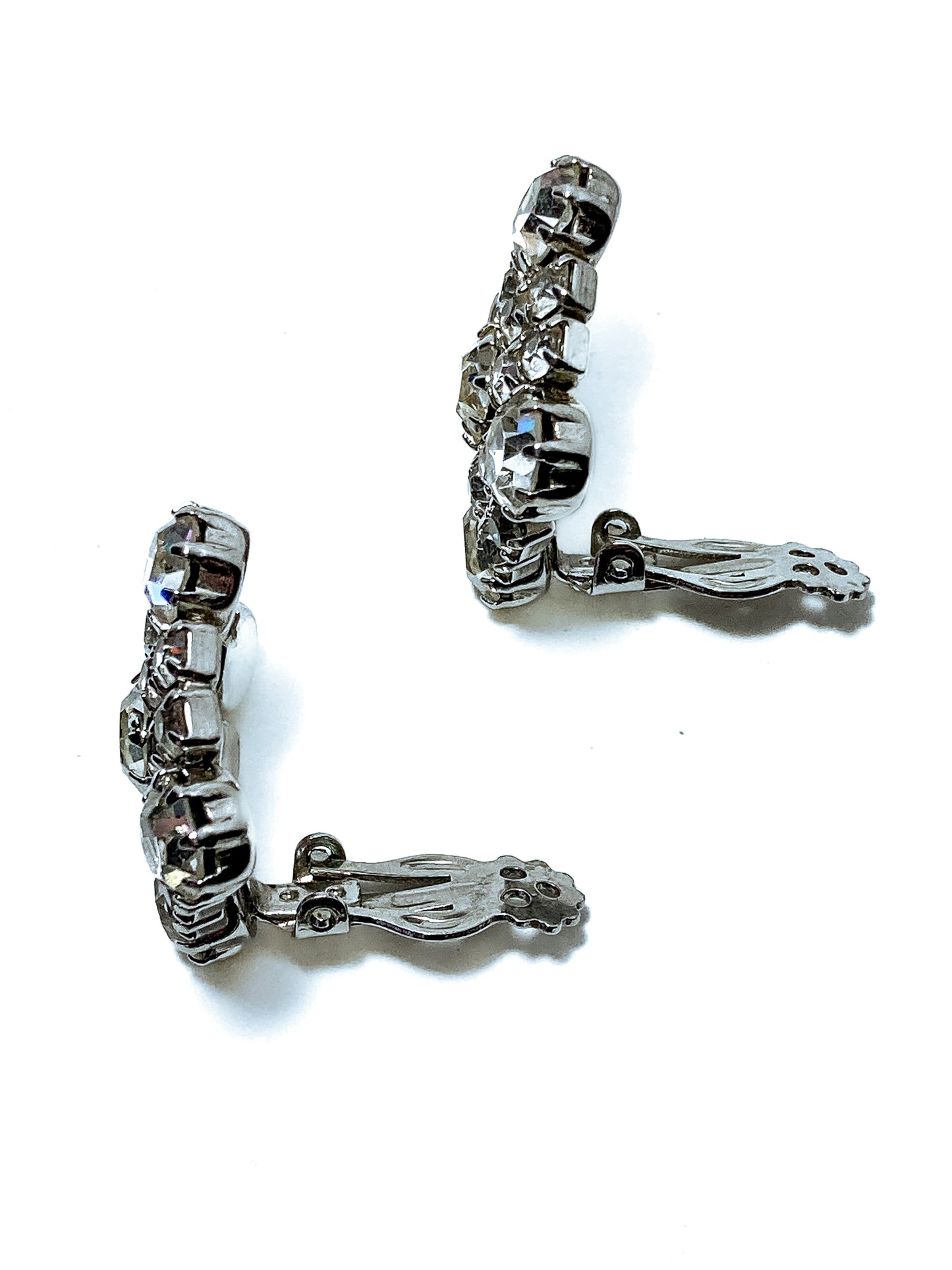 Vintage WEISS Clear Glass Rhinestone Diamond Square Clip On Earrings