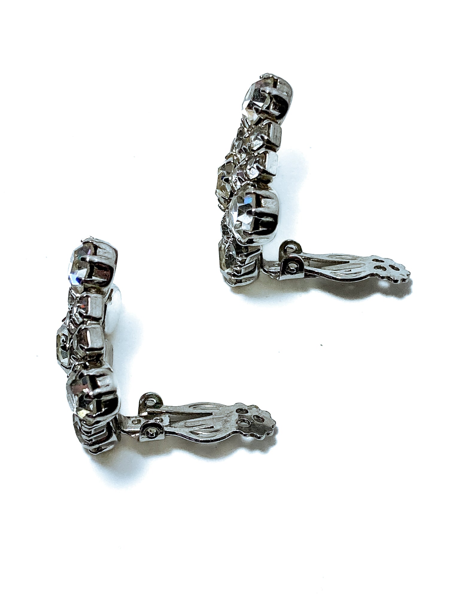 Vintage WEISS Clear Glass Rhinestone Diamond Square Clip On Earrings