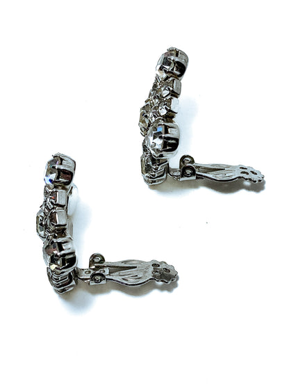 Vintage WEISS Clear Glass Rhinestone Diamond Square Clip On Earrings
