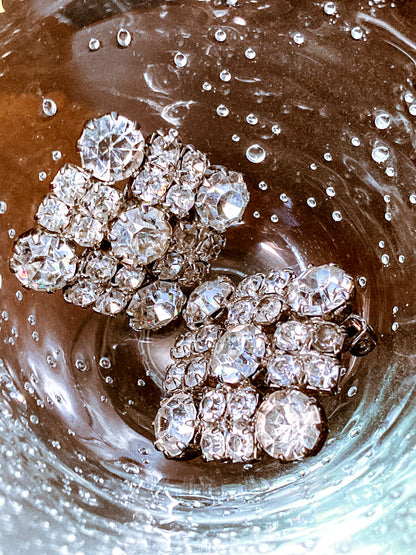 Vintage WEISS Clear Glass Rhinestone Diamond Square Clip On Earrings