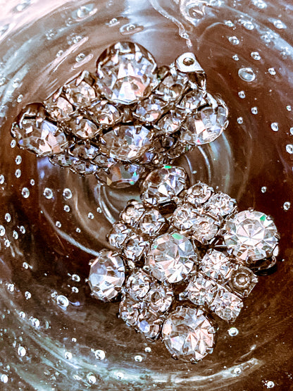 Vintage WEISS Clear Glass Rhinestone Diamond Square Clip On Earrings