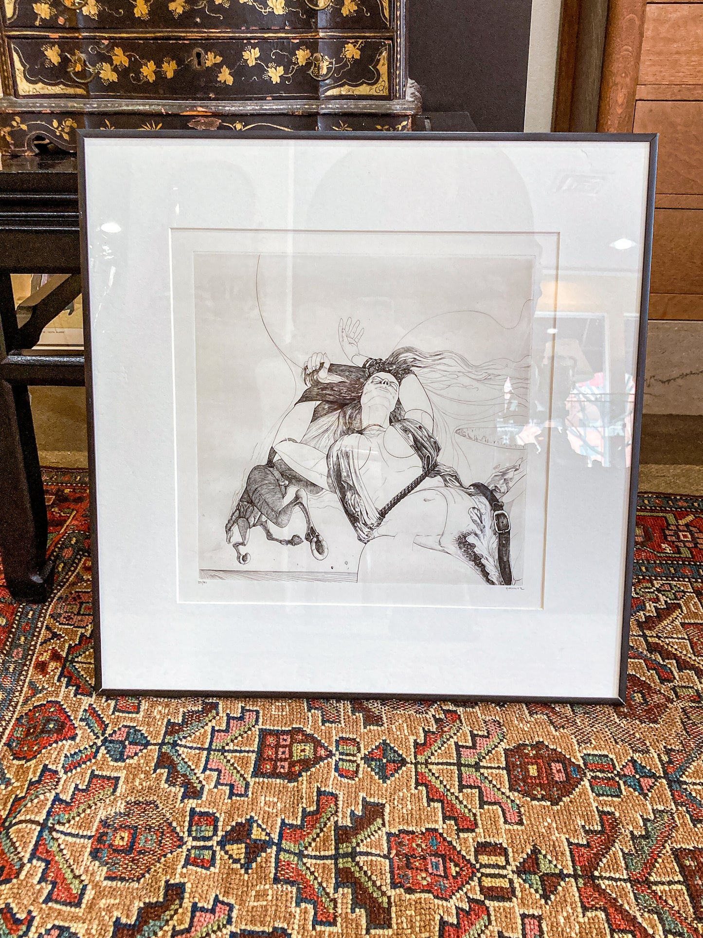 Vintage Woman And Horse Philippe Mohlitz (1941-2019) Black & White Framed Etching