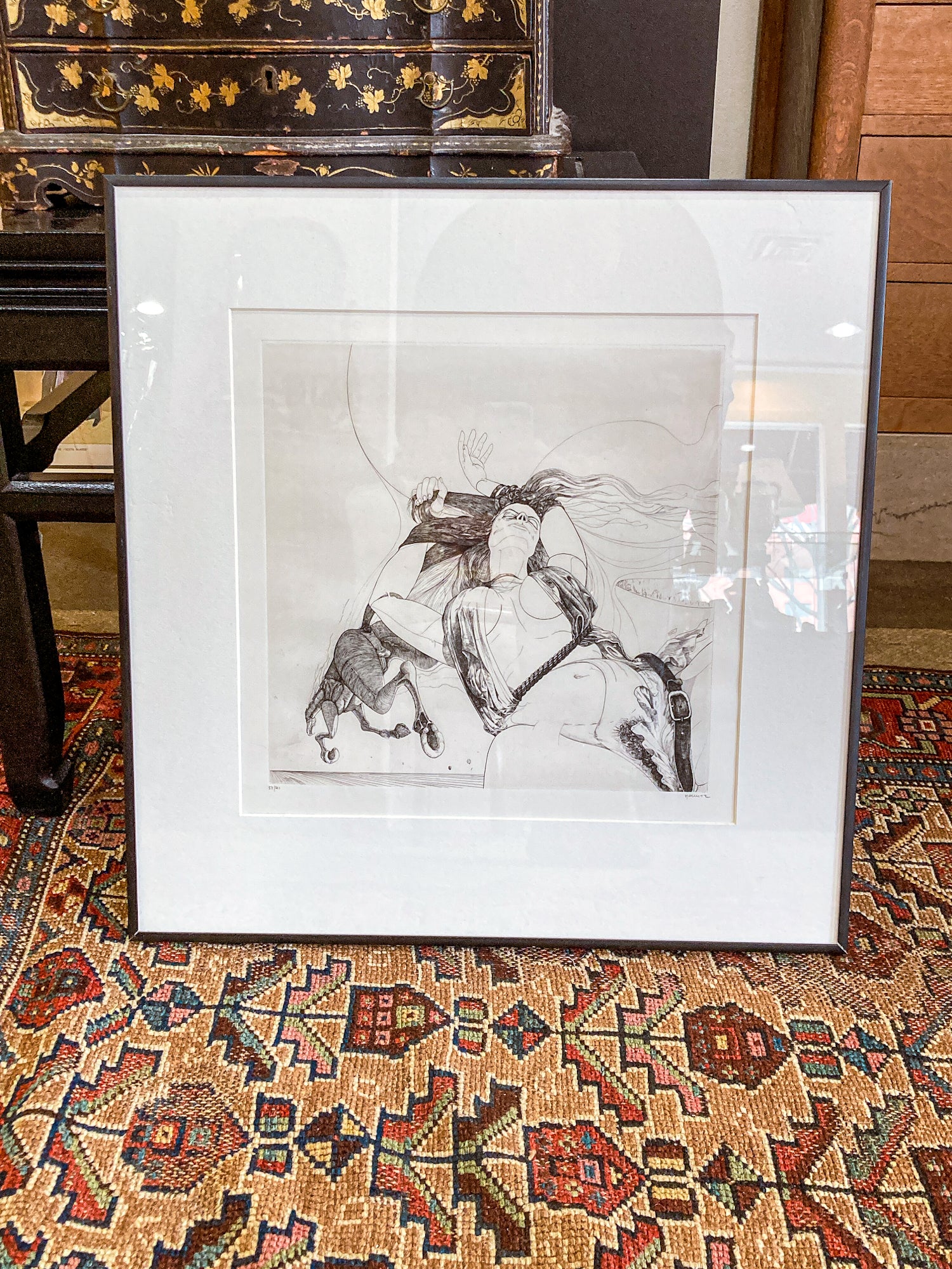 Vintage Woman And Horse Philippe Mohlitz (1941-2019) Black & White Framed Etching