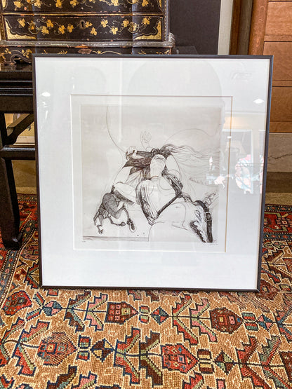 Vintage Woman And Horse Philippe Mohlitz (1941-2019) Black & White Framed Etching