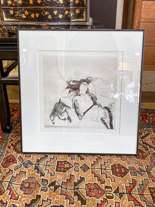 Vintage Woman And Horse Philippe Mohlitz (1941-2019) Black & White Framed Etching