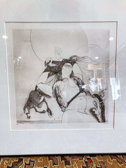 Vintage Woman And Horse Philippe Mohlitz (1941-2019) Black & White Framed Etching