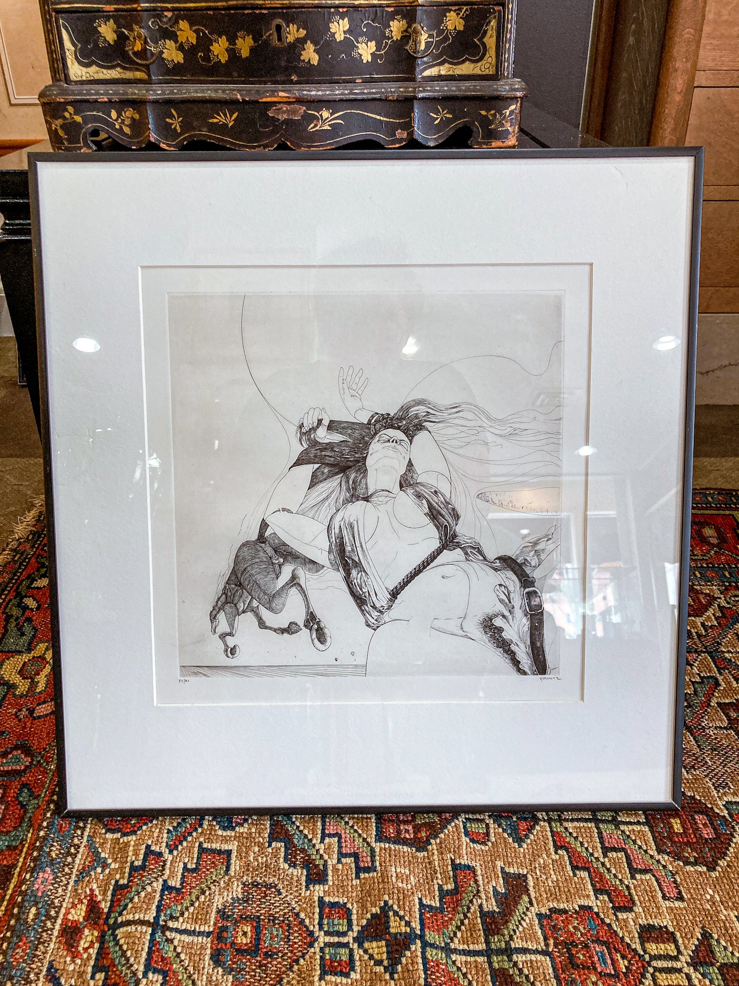 Vintage Woman And Horse Philippe Mohlitz (1941-2019) Black & White Framed Etching