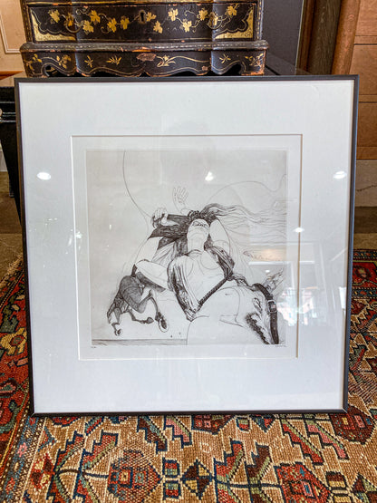 Vintage Woman And Horse Philippe Mohlitz (1941-2019) Black & White Framed Etching