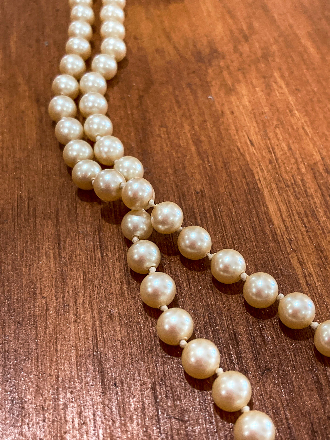 Vintage Yellow Gold Plated Silver Hand Knotted Extra Long Pearl Necklace