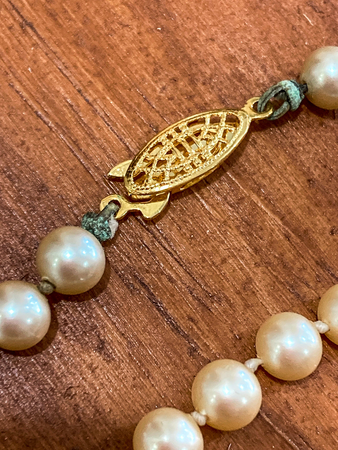 Vintage Yellow Gold Plated Silver Hand Knotted Extra Long Pearl Necklace