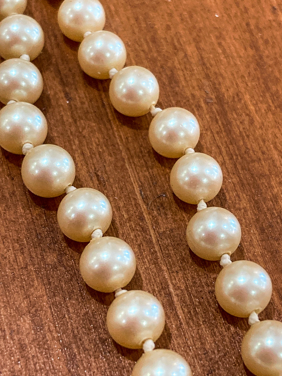 Vintage Yellow Gold Plated Silver Hand Knotted Extra Long Pearl Necklace