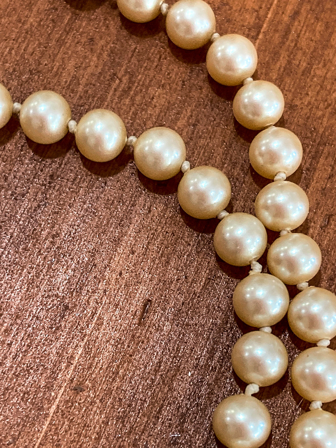 Vintage Yellow Gold Plated Silver Hand Knotted Extra Long Pearl Necklace