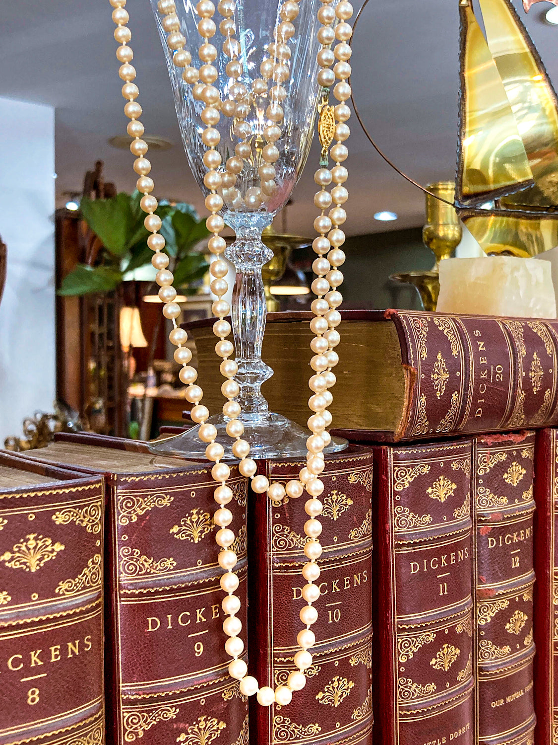 Vintage Yellow Gold Plated Silver Hand Knotted Extra Long Pearl Necklace