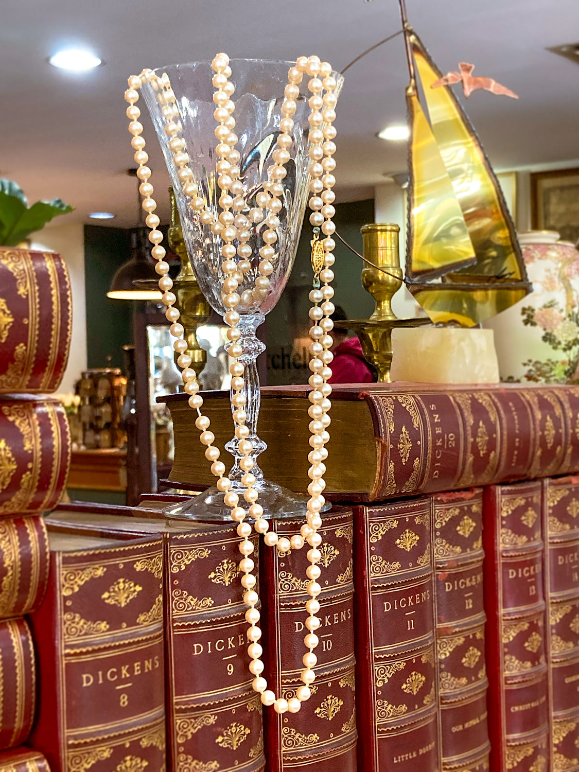 Vintage Yellow Gold Plated Silver Hand Knotted Extra Long Pearl Necklace